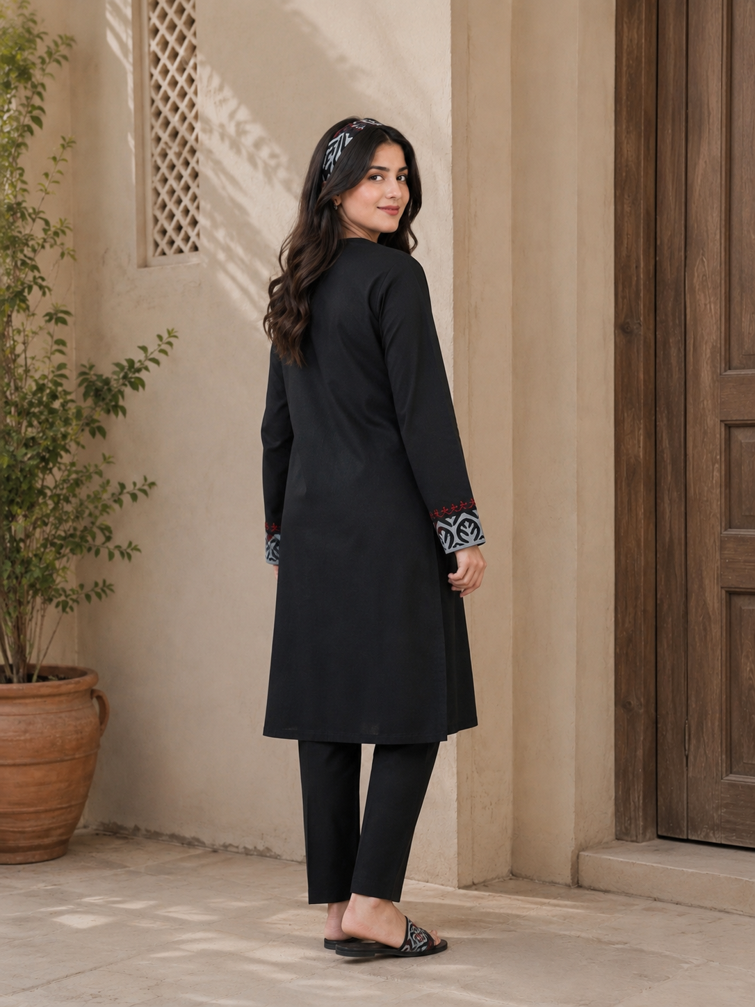 Black Embroidered Kurta with Trouser