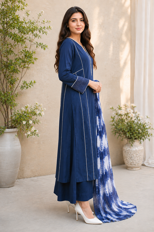Navy Blue Stripe Co-ord Set - Back View