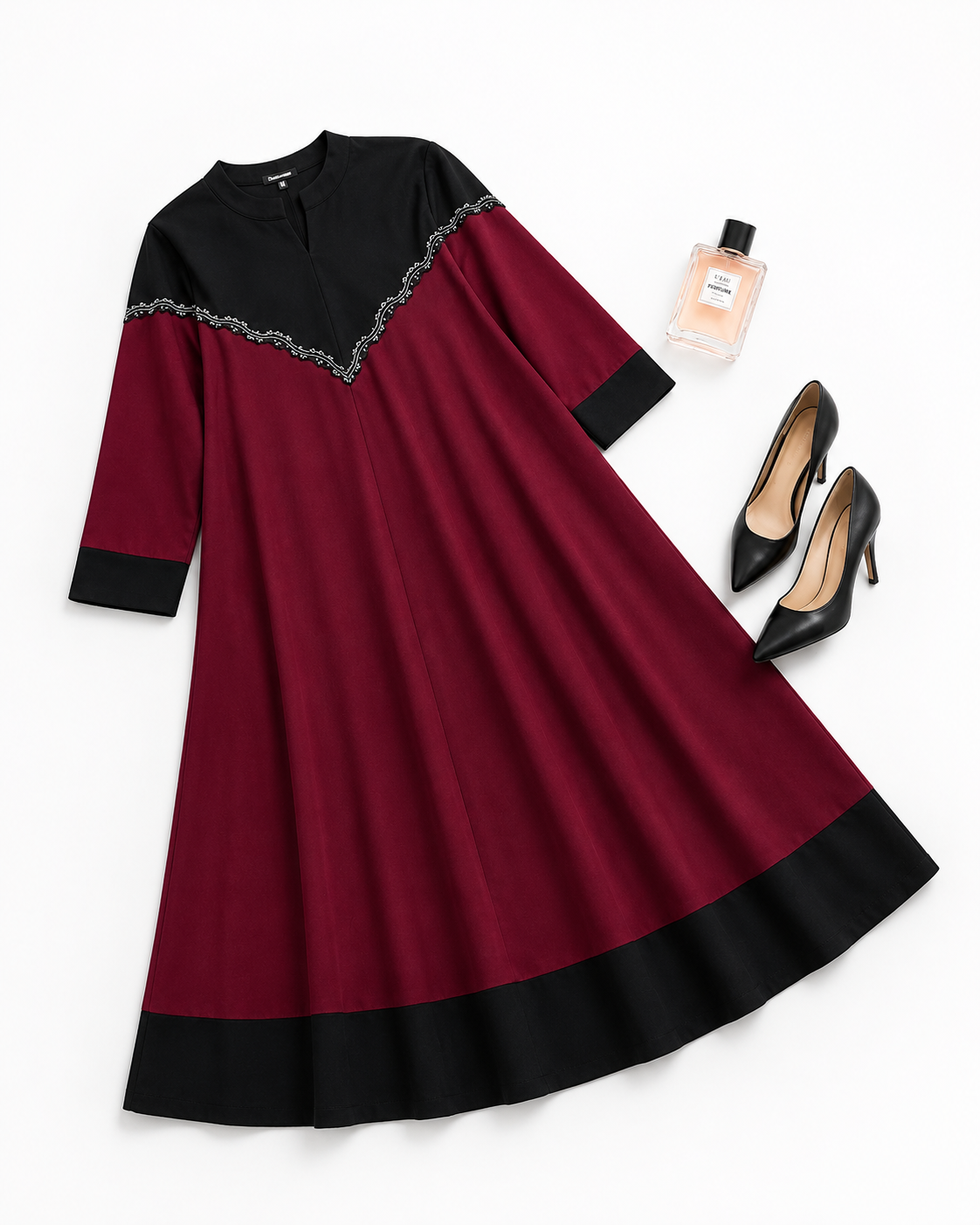 Maroon frock flat lay
