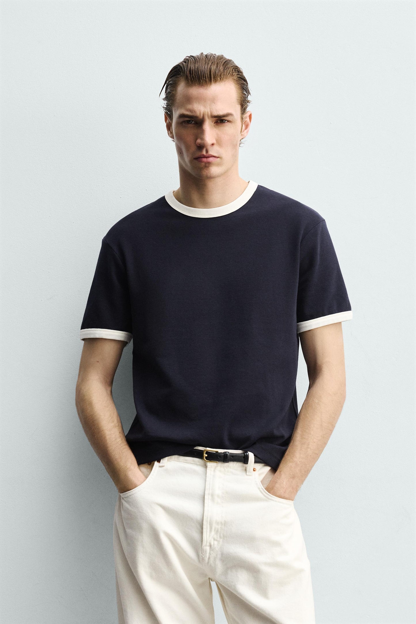 RINGER BASIC CONTRAST RIBBED T-SHIRT