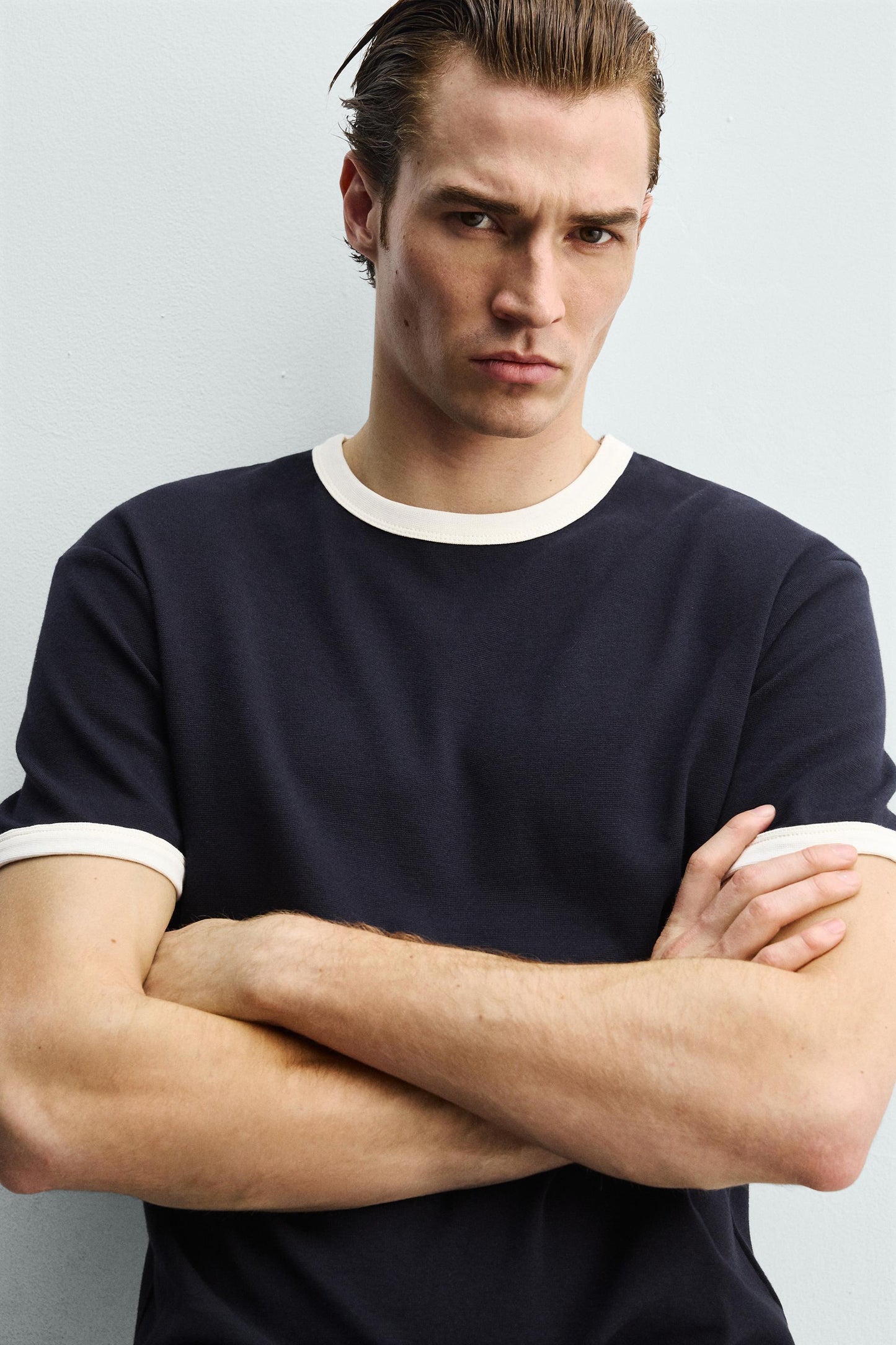 RINGER BASIC CONTRAST RIBBED T-SHIRT