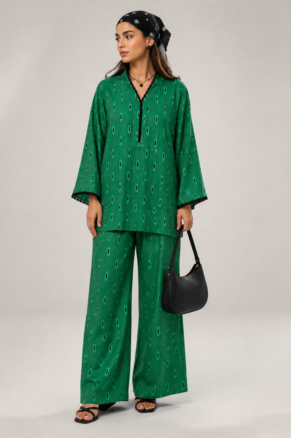 Emerald Ikat Co-ord Set – full outfit on model