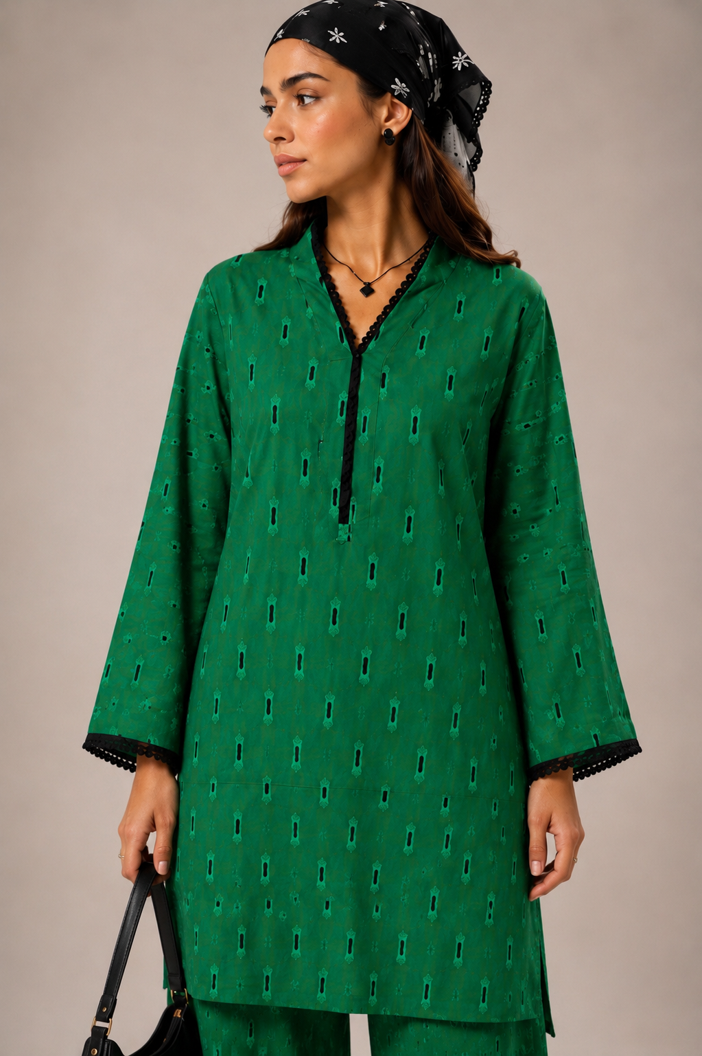 Emerald Ikat Co-ord Set – flat lay front and back