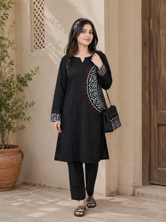 Black Embroidered Kurta with Trouser