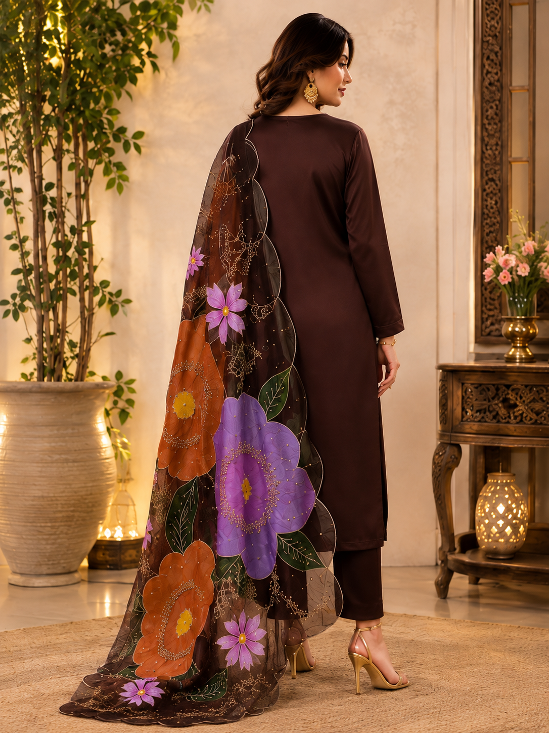 Brown 3-piece suit - back view