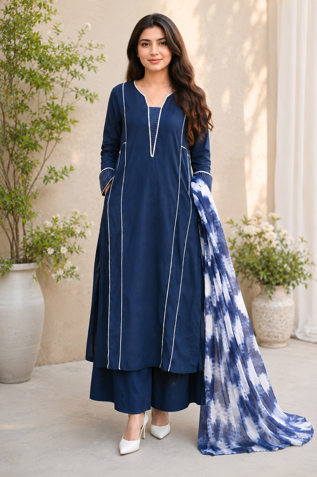 Navy Blue Stripe Co-ord Set - Front View