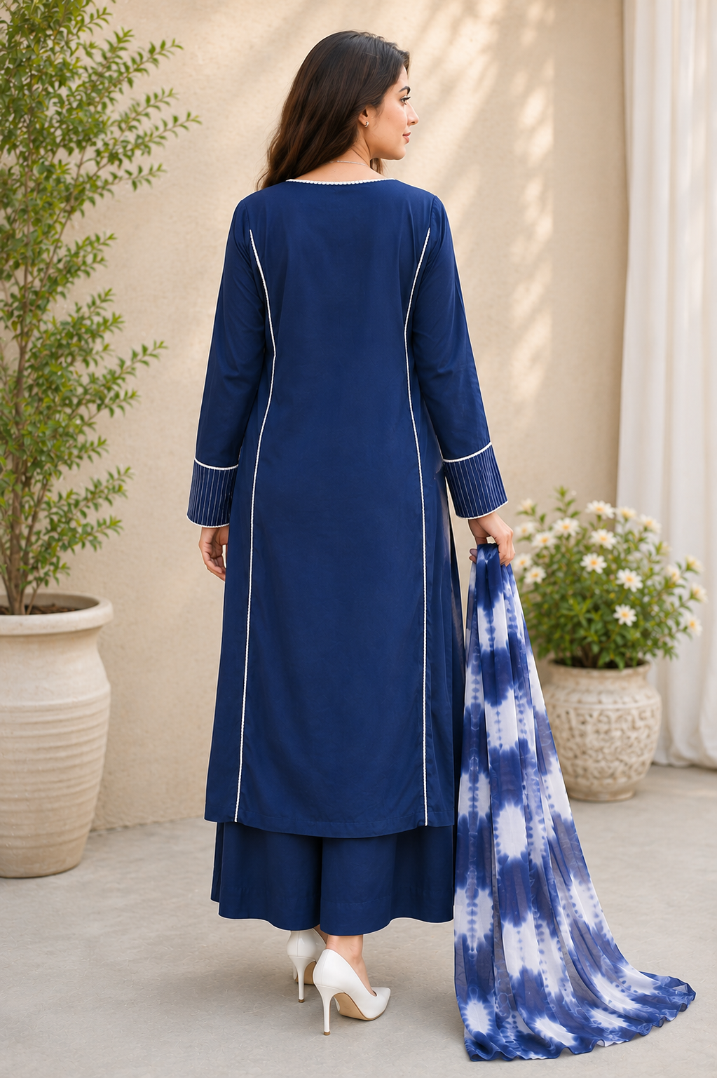 Navy Blue Stripe Co-ord Set - Side View
