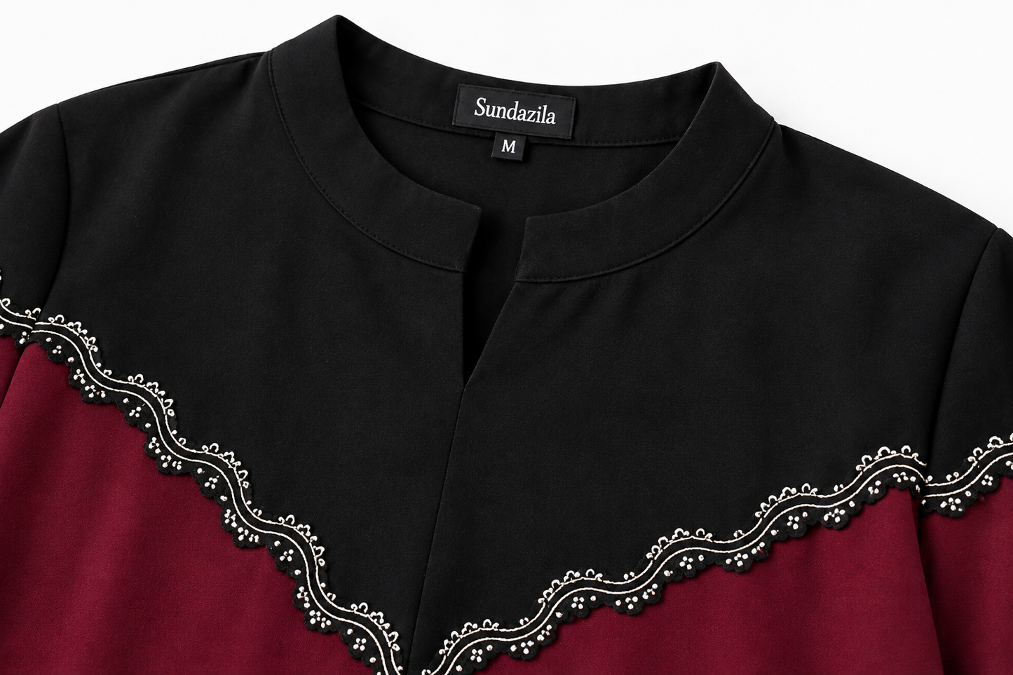 Maroon Embroidered Linen Frock