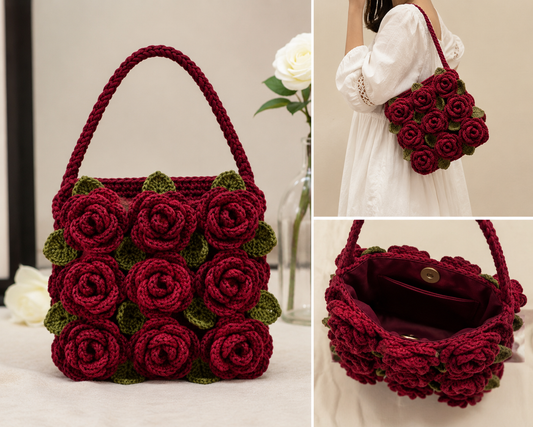 Handcrafted Rose Crochet Bag – multi-angle product shots