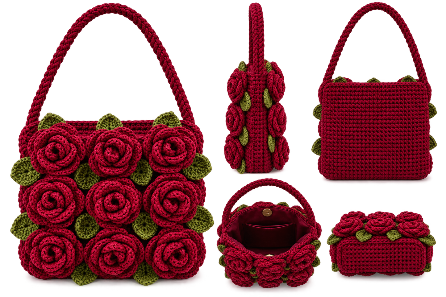 Handcrafted Rose Crochet Bag – front view