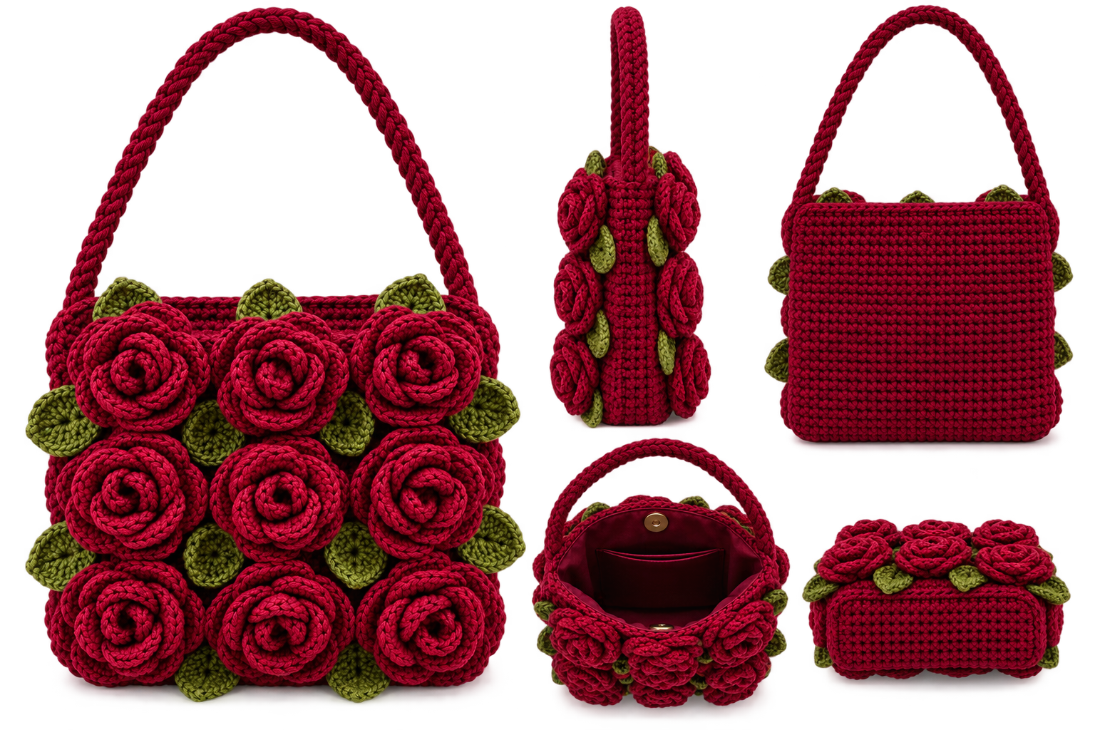 Handcrafted Rose Crochet Bag – front view