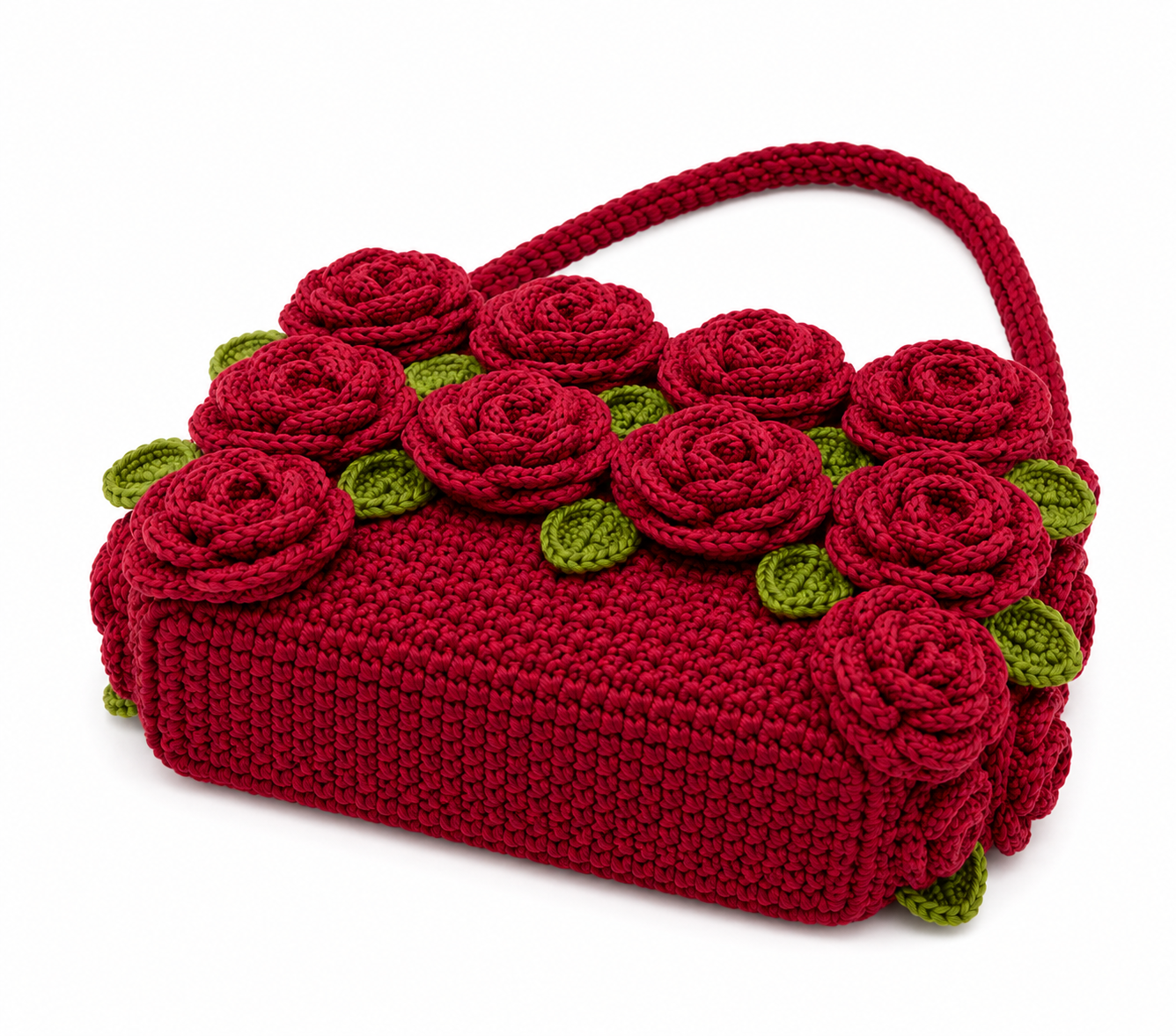 Handcrafted Rose Crochet Bag – side angle view