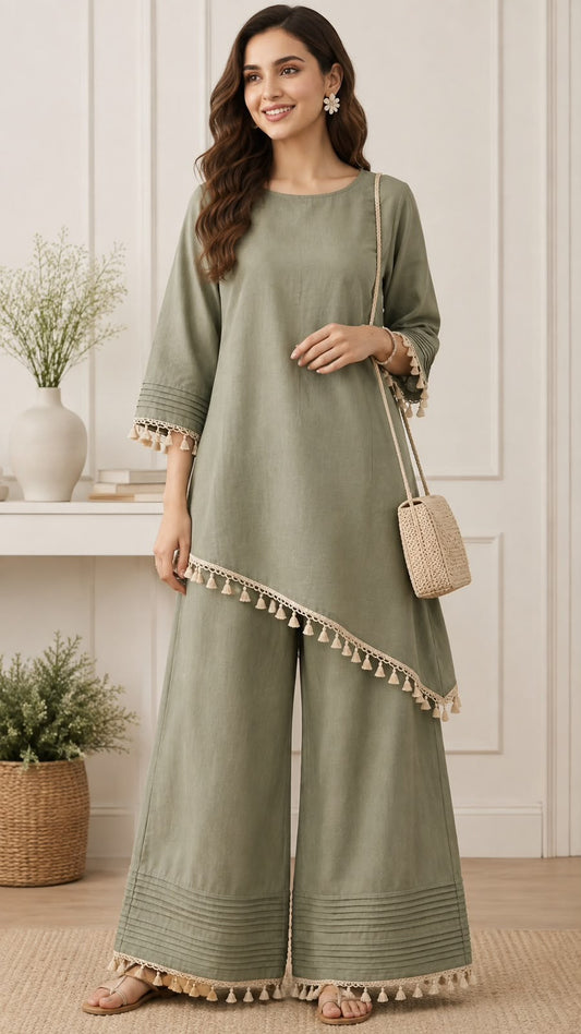 Sage Tassel Co-ord Set