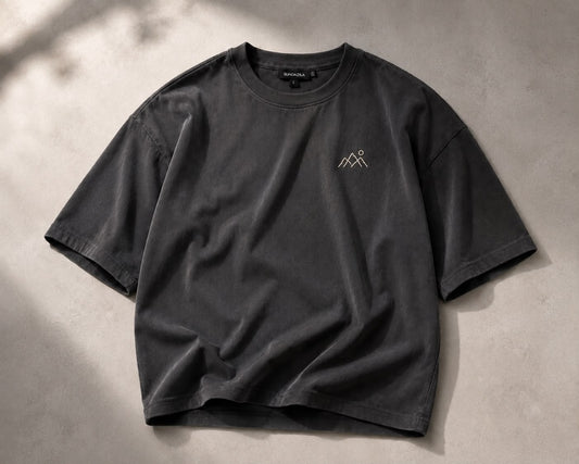 Charcoal grey oversized t-shirt with mountain embroidery