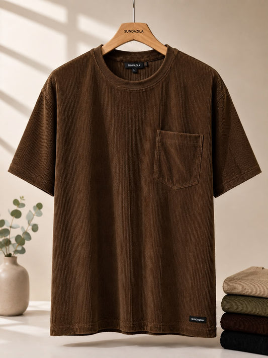Brown corduroy t-shirt with chest pocket