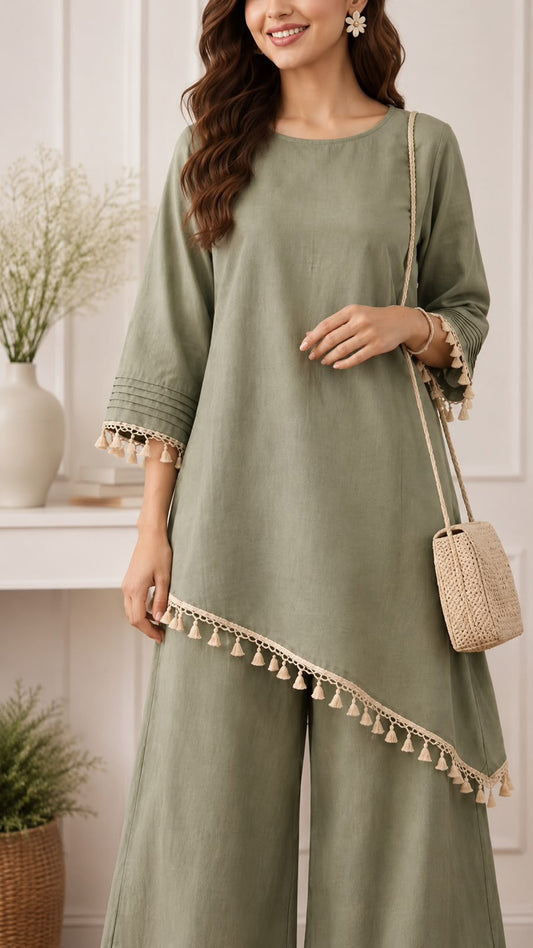 Sage Tassel Co-ord Set