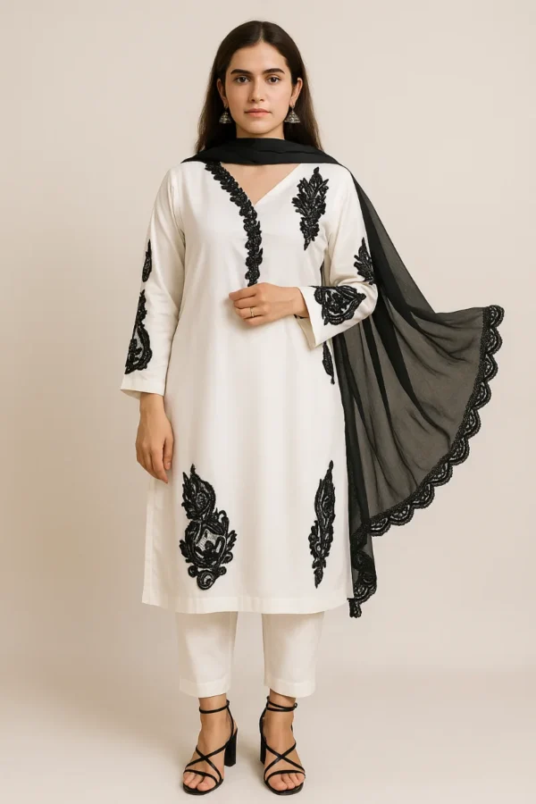 Noir Silk Grace – Women's Festive Ensemble - Image 5
