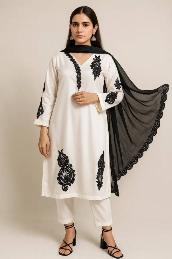 Noir Silk Grace – Women's Festive Ensemble - Image 4