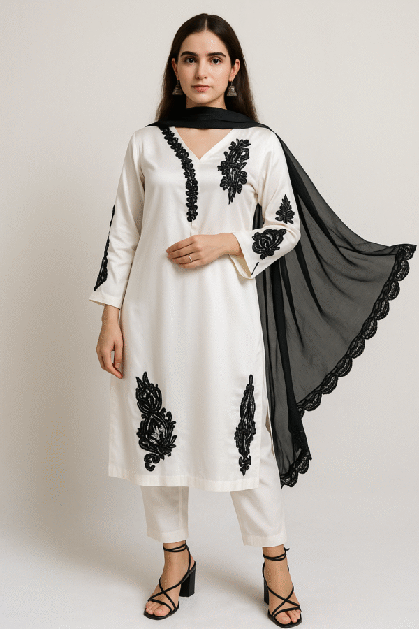 Noir Silk Grace – Women's Festive Ensemble - Image 3