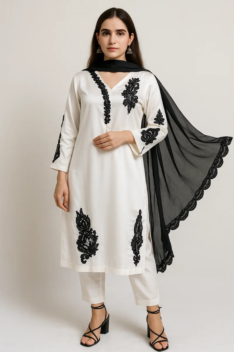Noir Silk Grace – Women's Festive Ensemble
