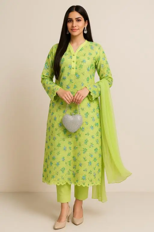 Light Green Lawn 3-Piece Suit – Pure Dupatta Edition