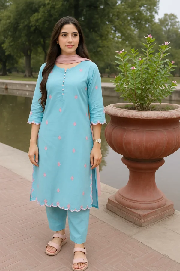 Embroidered Sky Blue Summer Breeze Suit – Sky Hue Edition