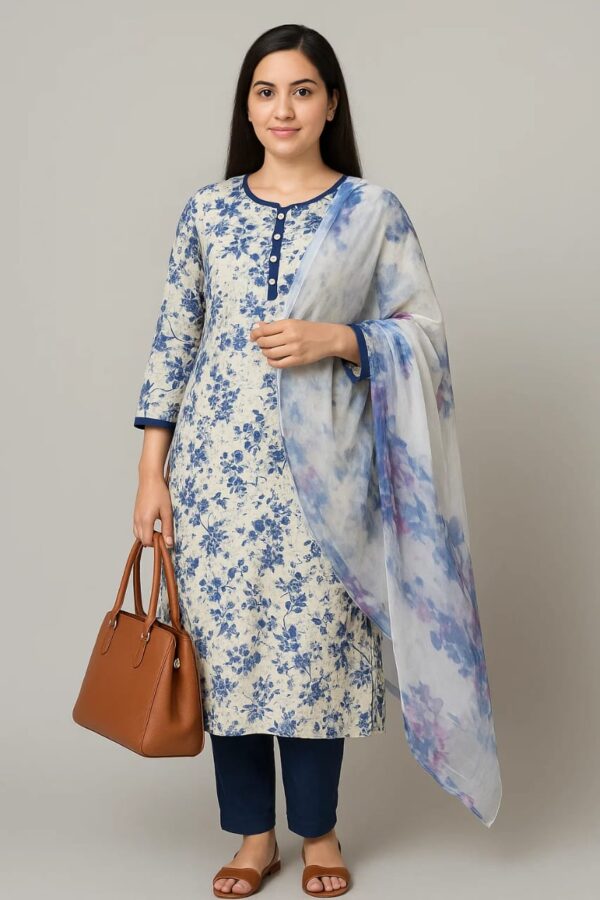 “Blue Sand Harmony” – Chikari Lawn 3-Piece Suit - Image 3