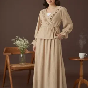 Skin Angrakha Top & Skirt with White Inner