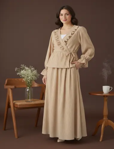 Skin Angrakha Top & Skirt with White Inner